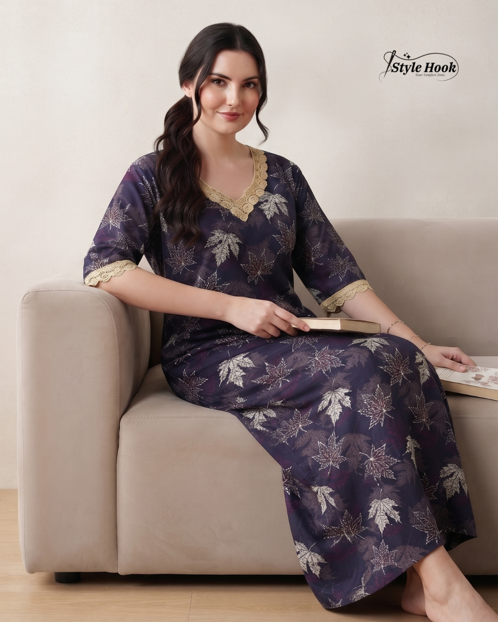 Onam Floral Cotton Lace Nighty – Grace Collection