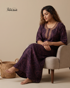 Sea Blue floral design with Embroidery neck style nighty