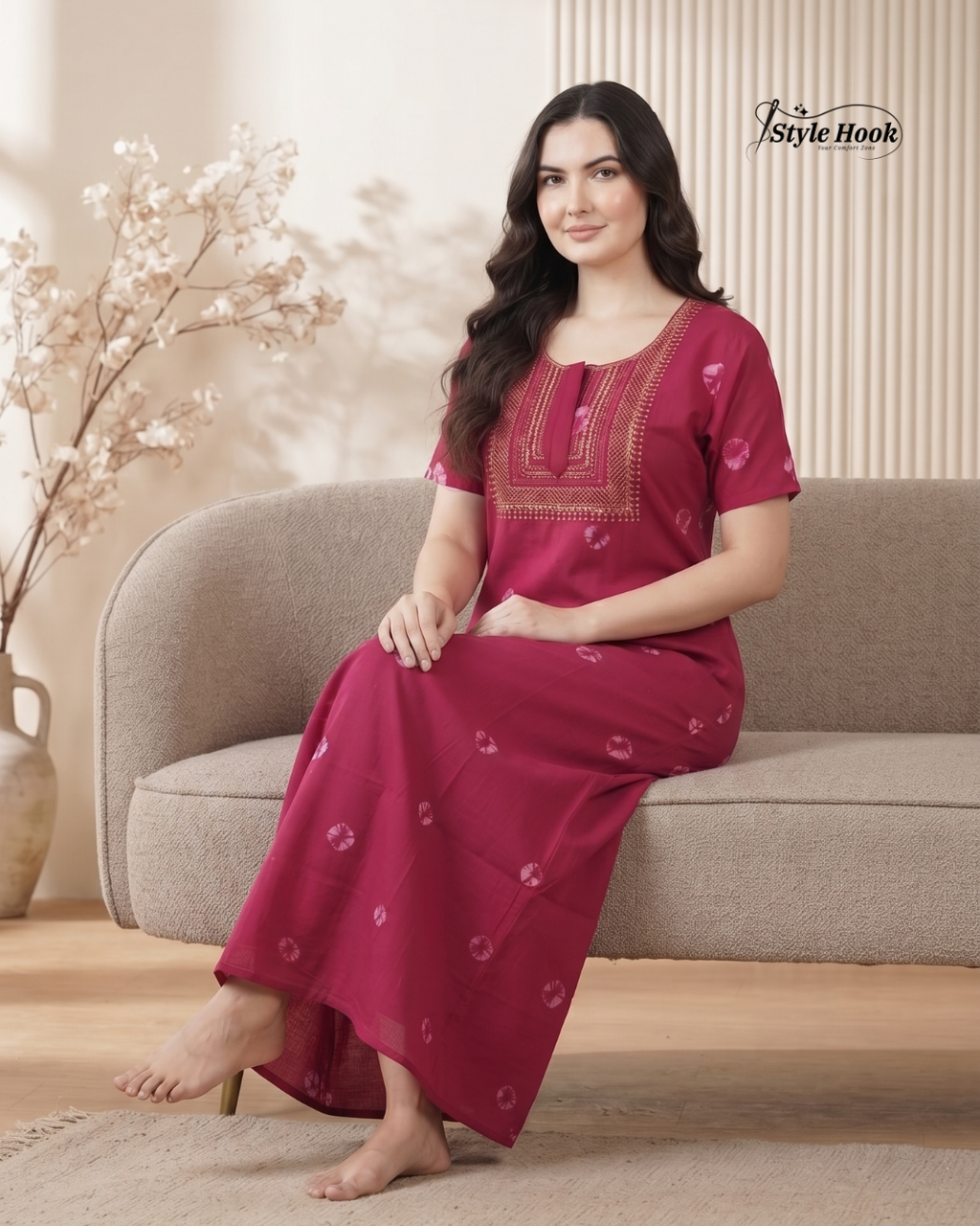 Traditional Chunkdi Print Cotton Nighty