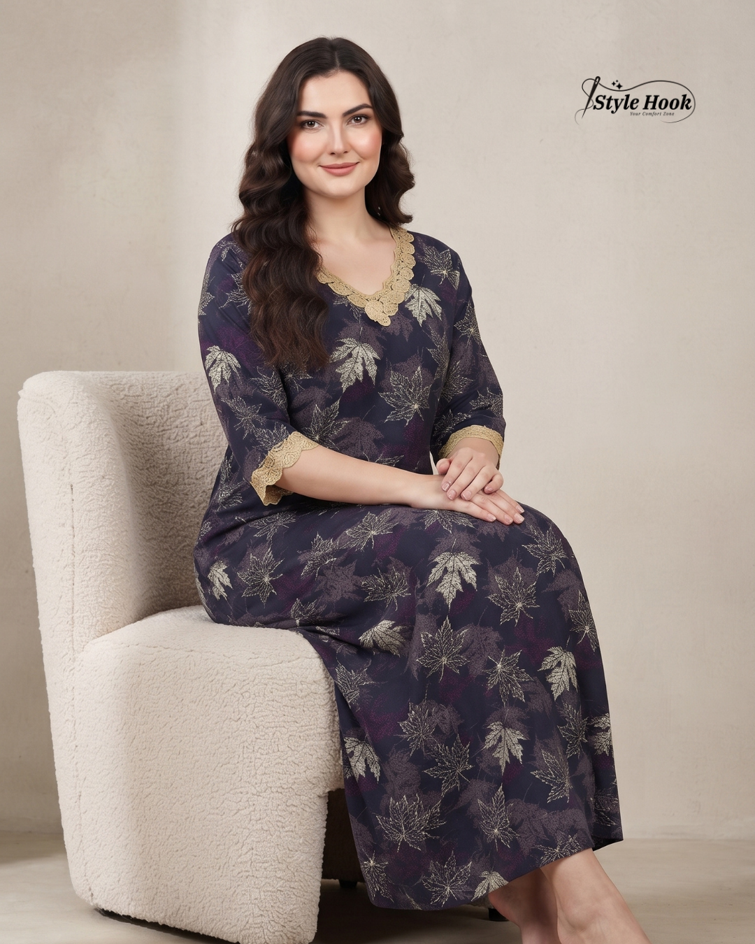 Onam Floral Cotton Lace Nighty – Grace Collection