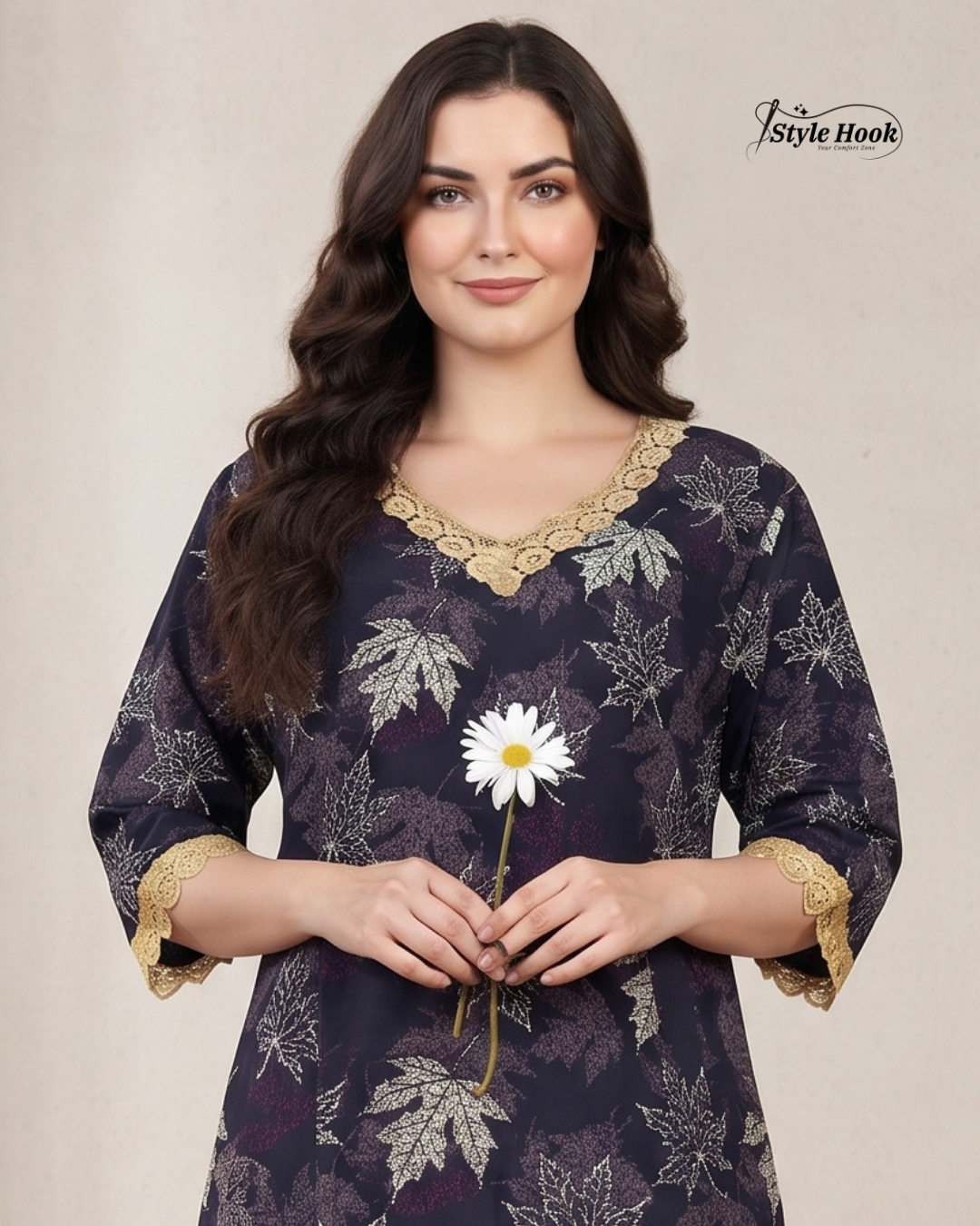 Onam Floral Cotton Lace Nighty – Grace Collection