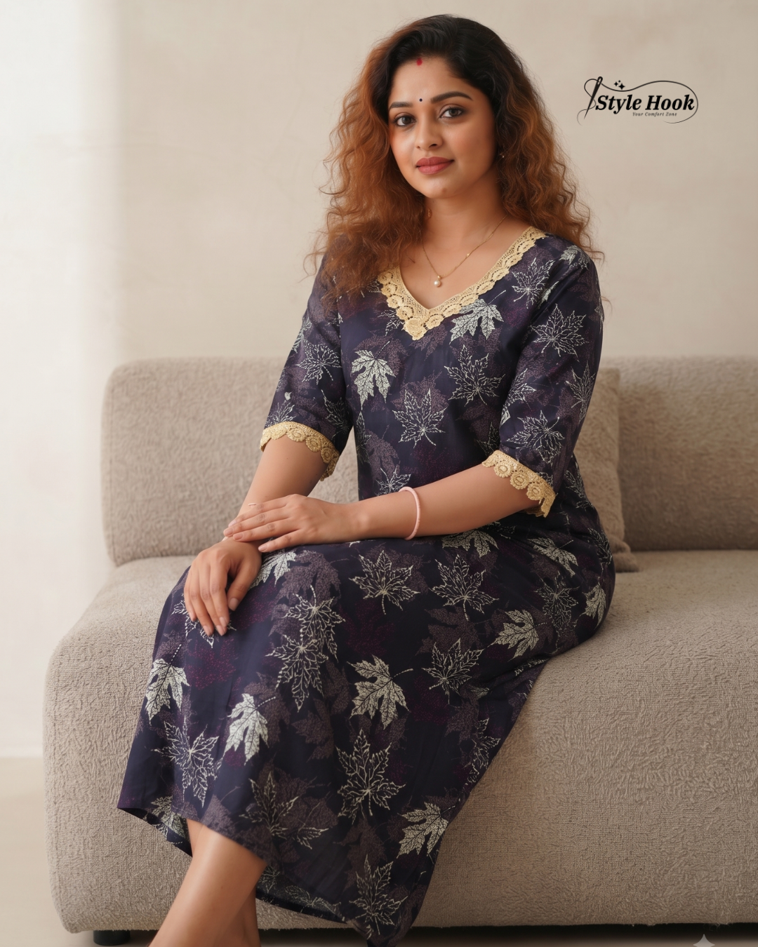 Onam Floral Cotton Lace Nighty – Grace Collection