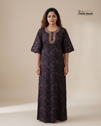 Sea Blue floral design with Embroidery neck style nighty