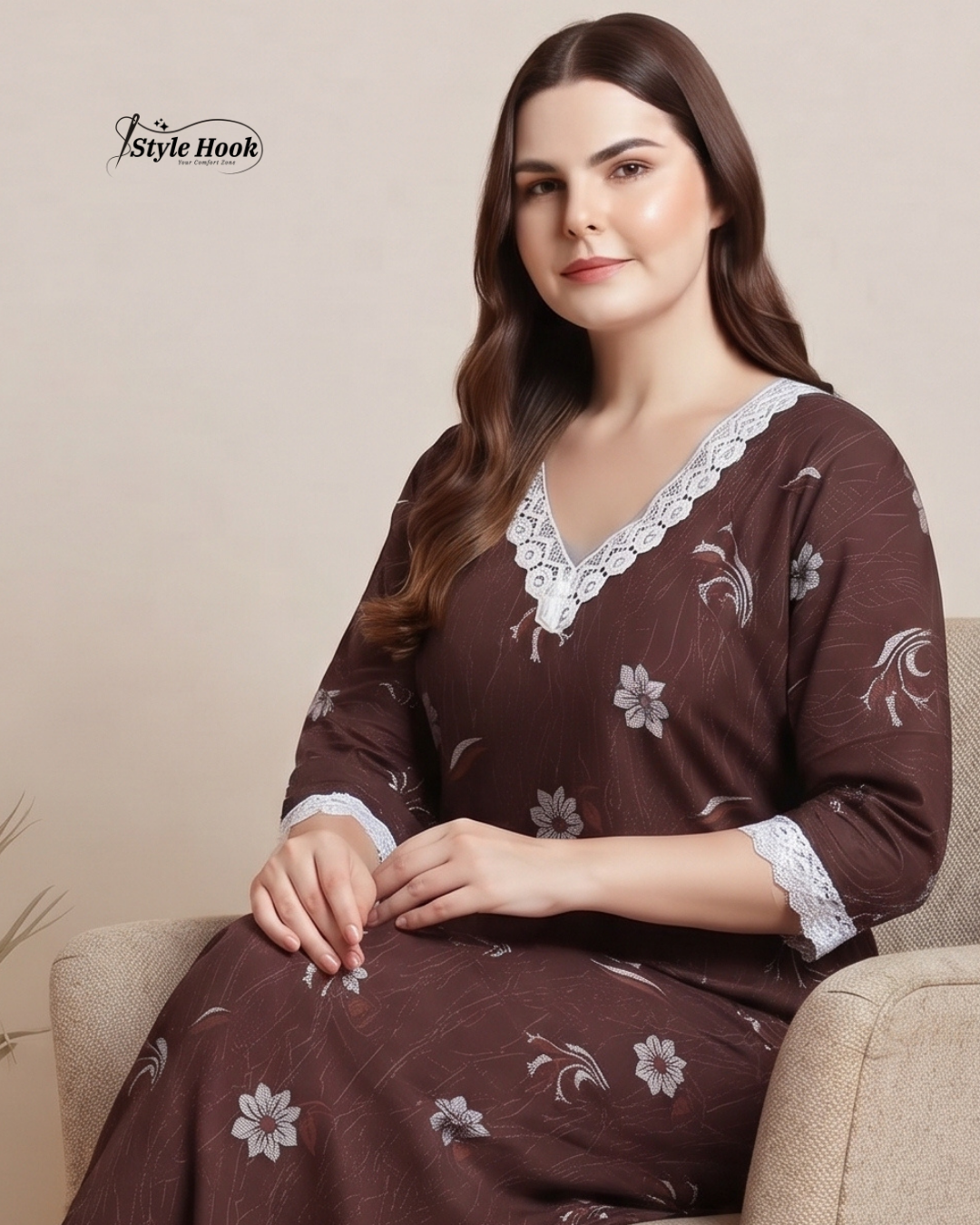 Lace Sleeve Cotton Nighty for Women