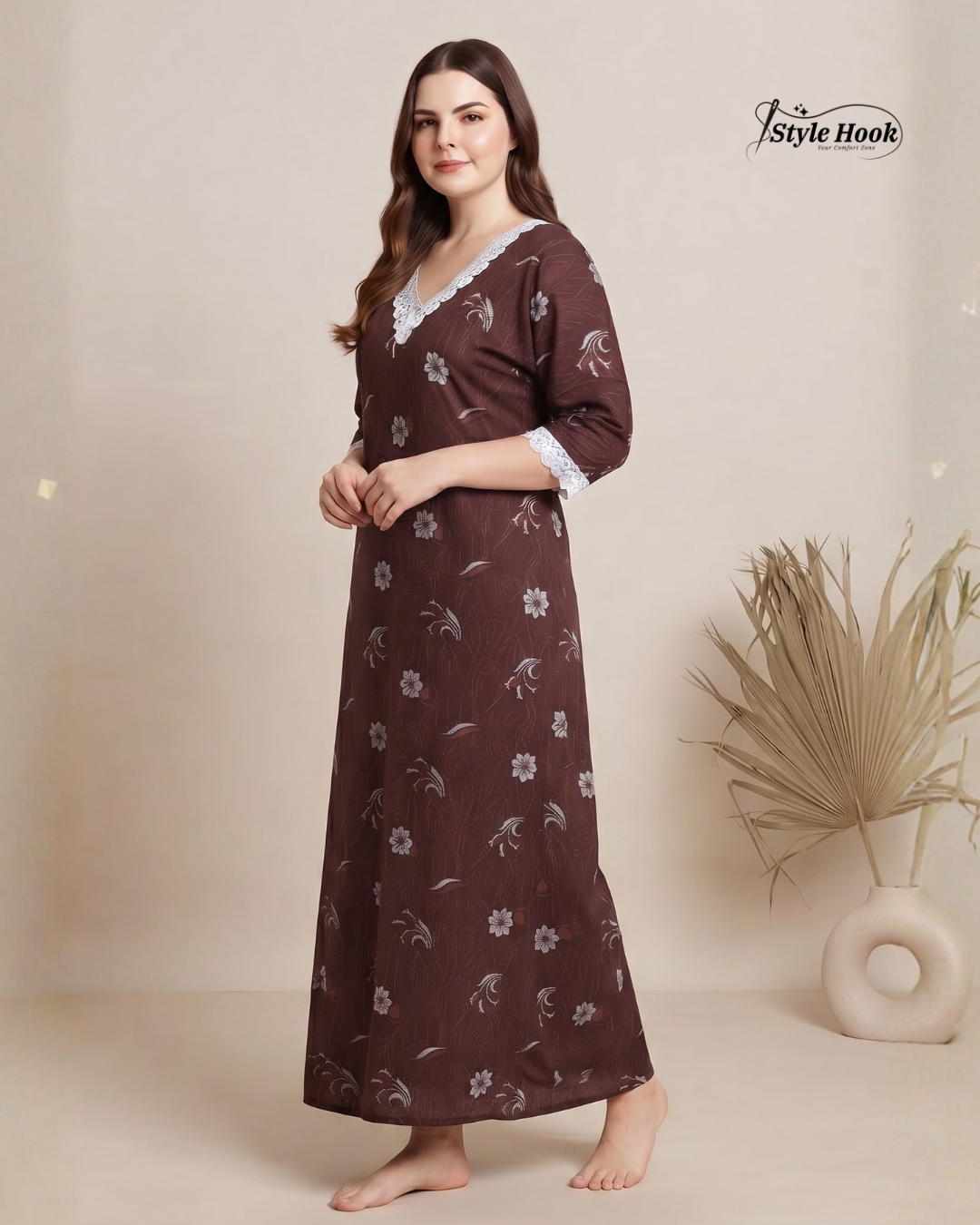 Lace Sleeve Cotton Nighty for Women