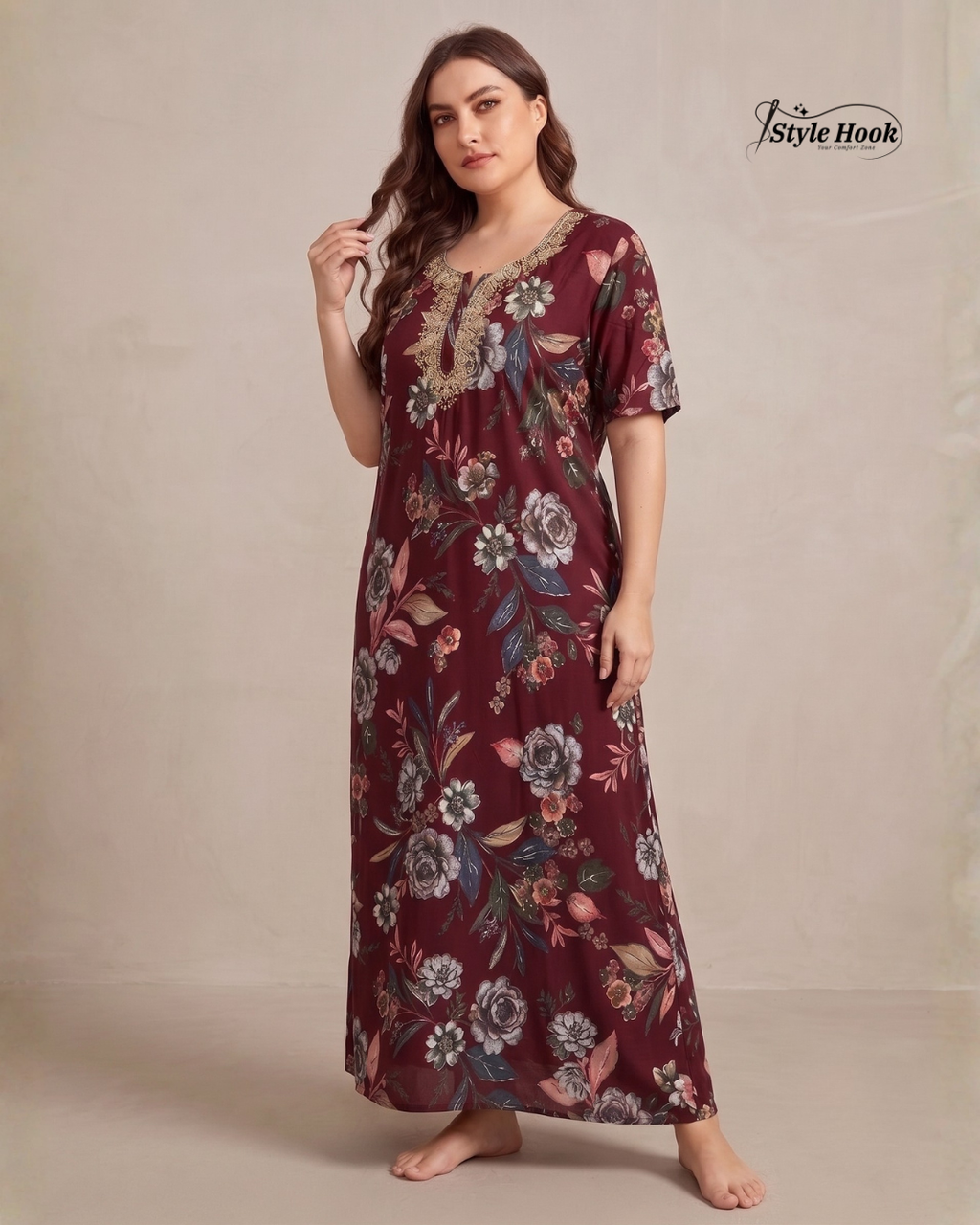 Printed Rayon Nighty for Women