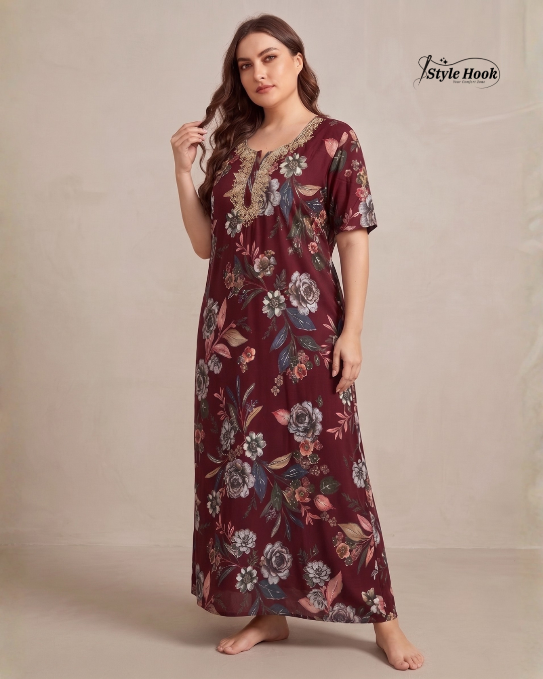 Printed Rayon Nighty for Women