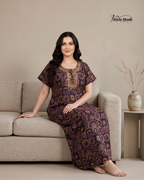 Tribal Circular Print with Embroidery cotton nighty for women in 5 Different Colors