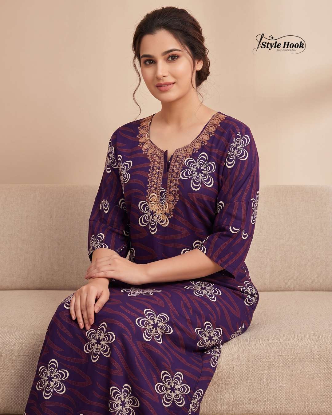 Premium Cotton Embroidered Nighty – Daily Comfort Wear