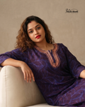 Sea Blue floral design with Embroidery neck style nighty