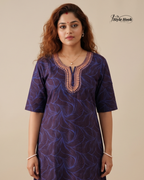 Sea Blue floral design with Embroidery neck style nighty