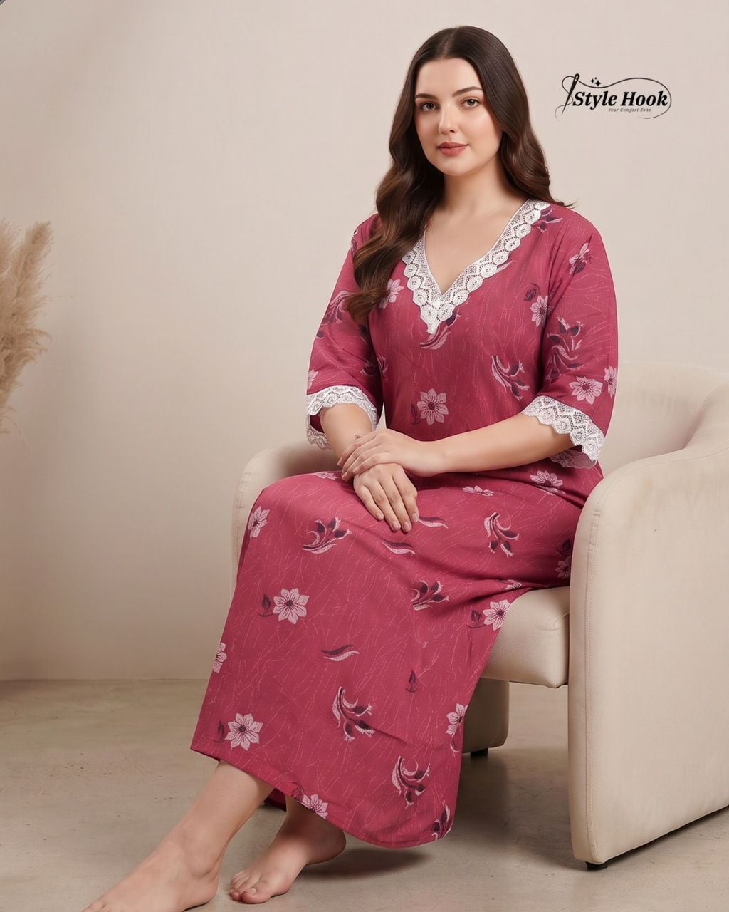 Traditional Cotton Lace Nighty for Onam