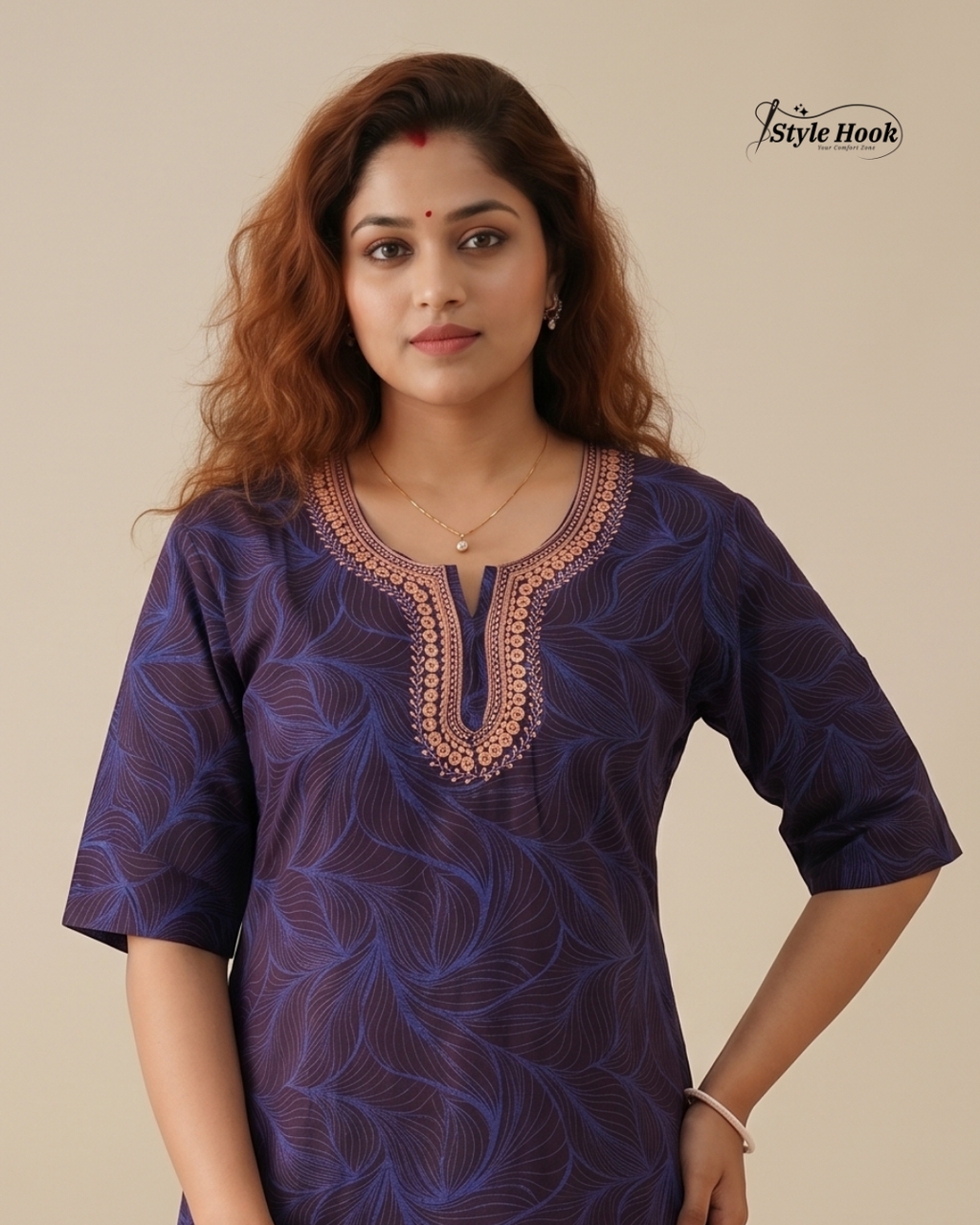 Sea Blue floral design with Embroidery neck style nighty
