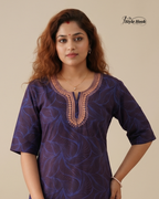 Sea Blue floral design with Embroidery neck style nighty