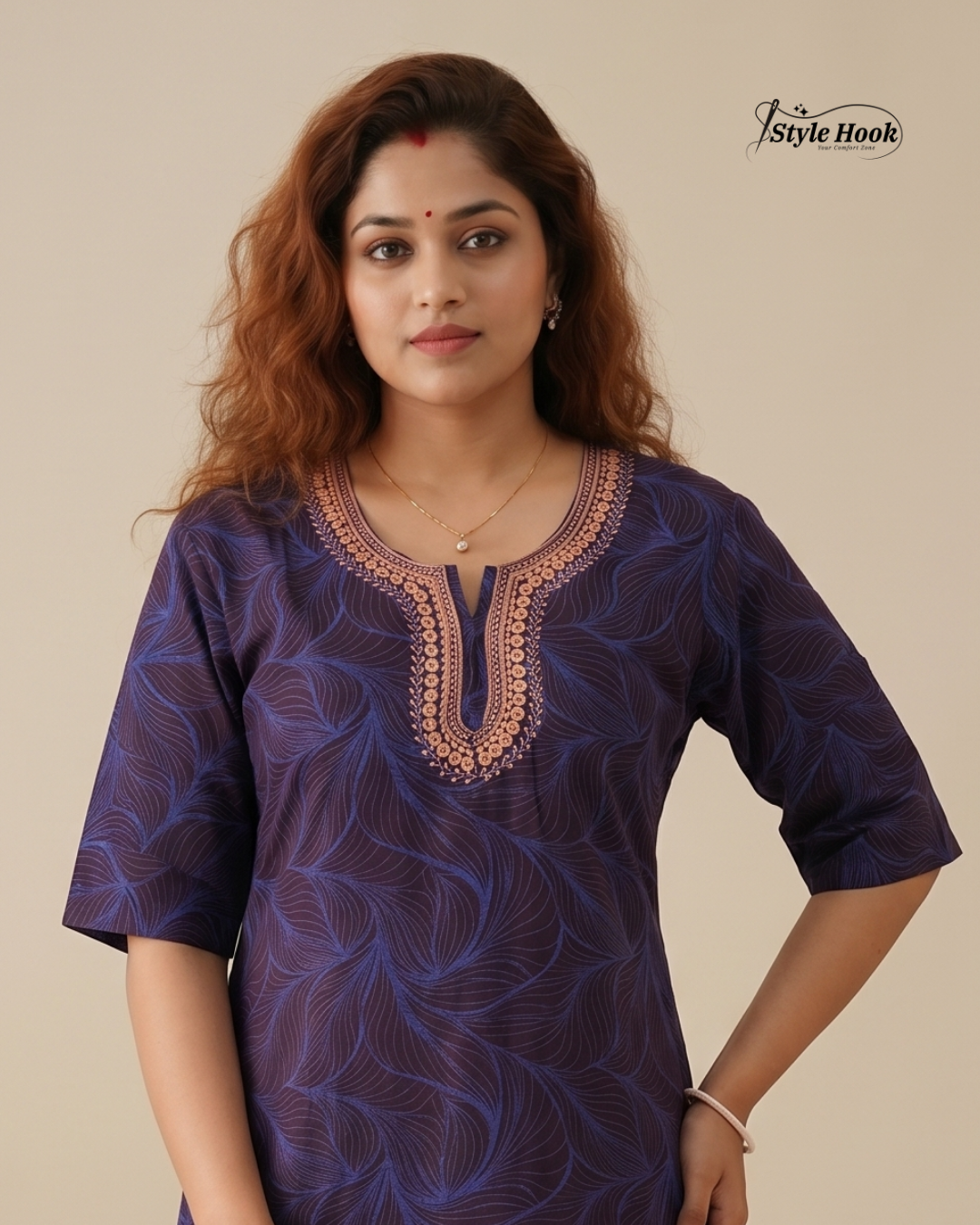 Sea Blue floral design with Embroidery neck style nighty