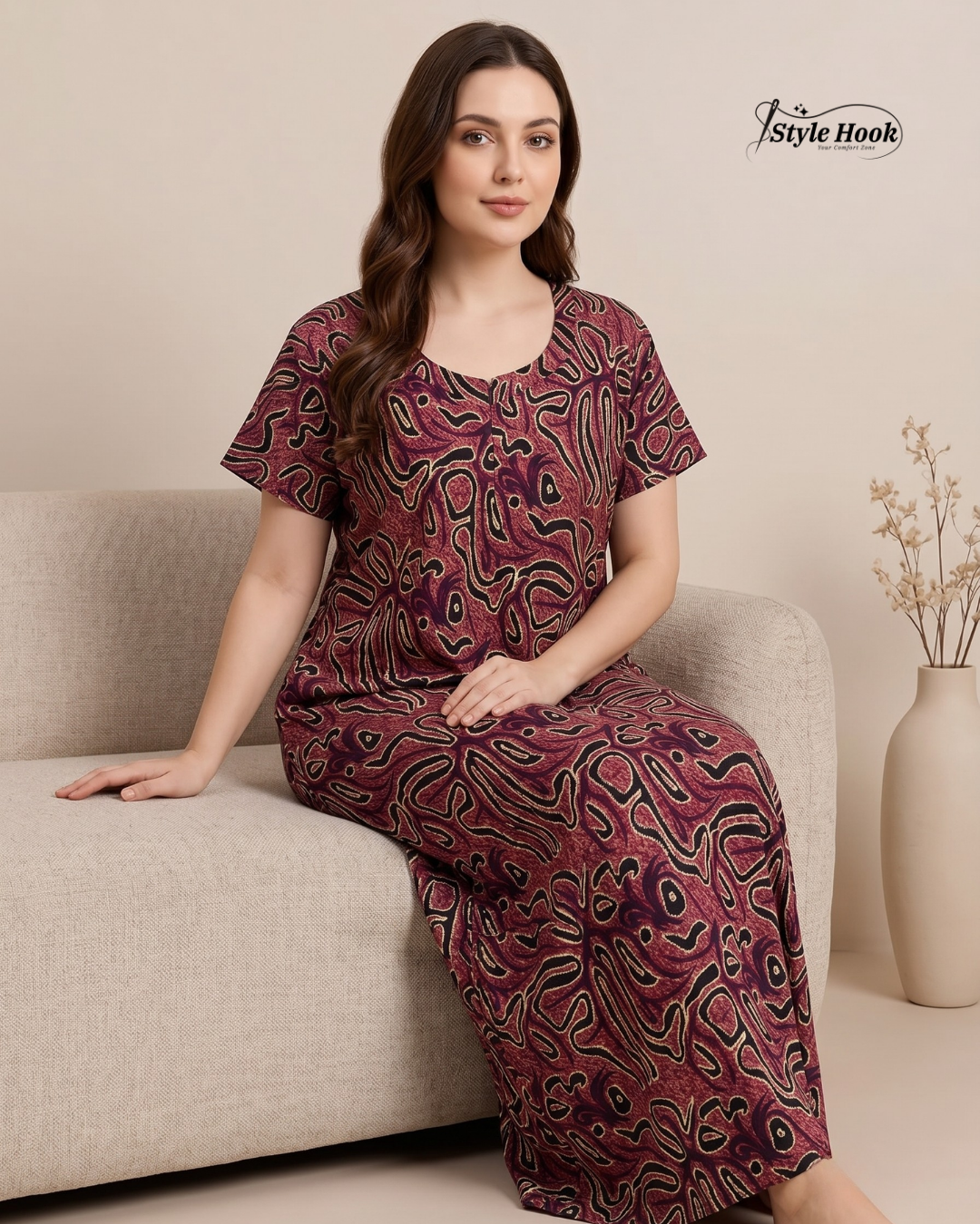 Women's Cotton Feeding Nighty with Stylish Neck Pattern