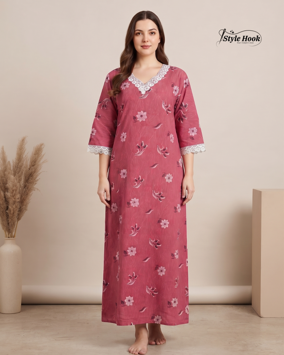 Traditional Cotton Lace Nighty for Onam