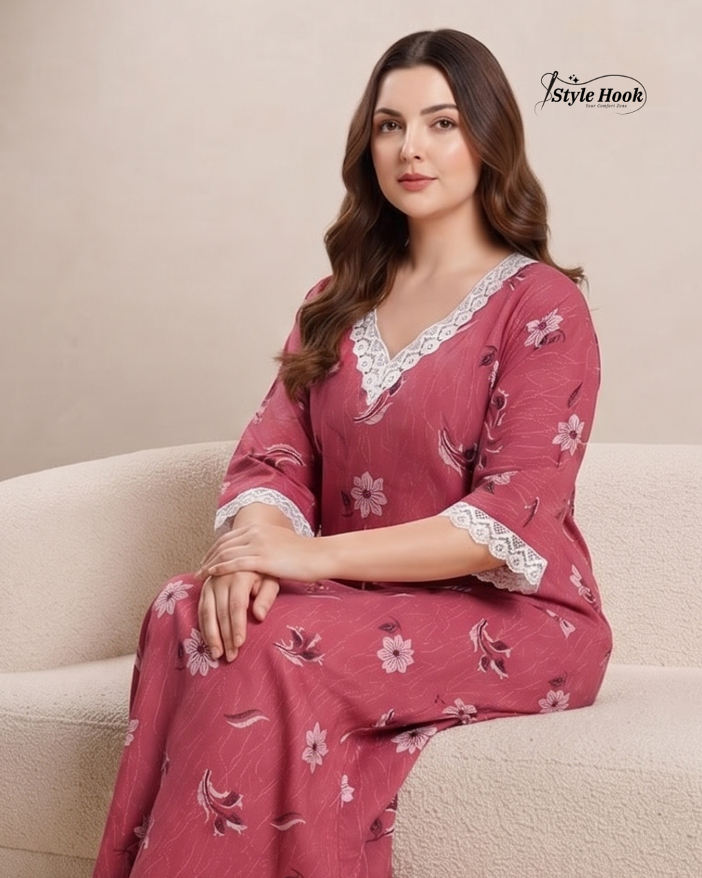 Traditional Cotton Lace Nighty for Onam