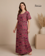 Women's Cotton Feeding Nighty with Stylish Neck Pattern