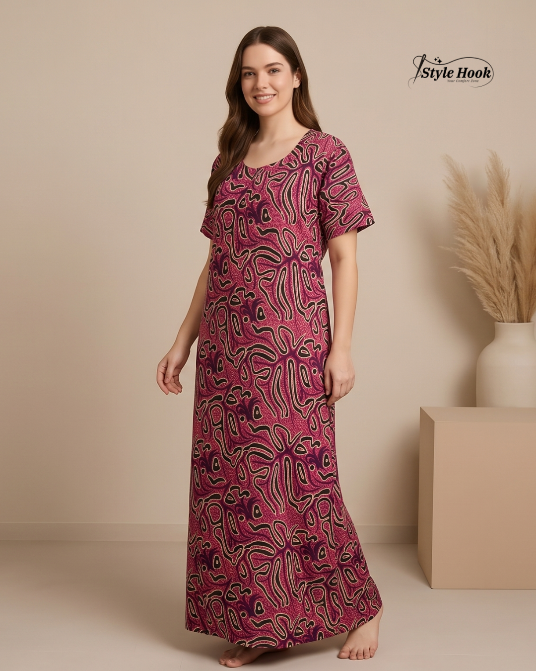 Women's Cotton Feeding Nighty with Stylish Neck Pattern