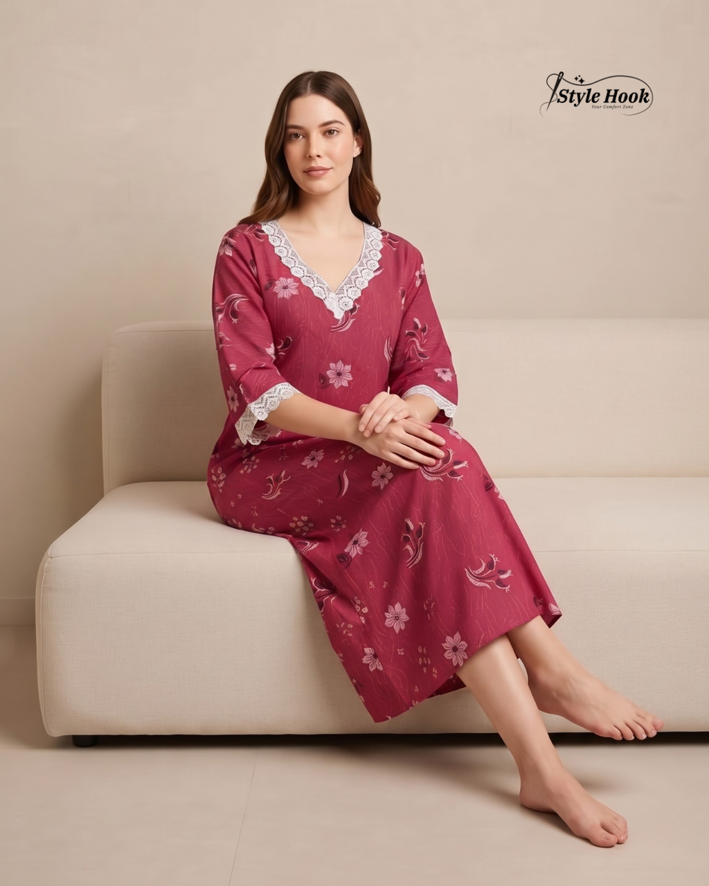 Traditional Cotton Lace Nighty for Onam