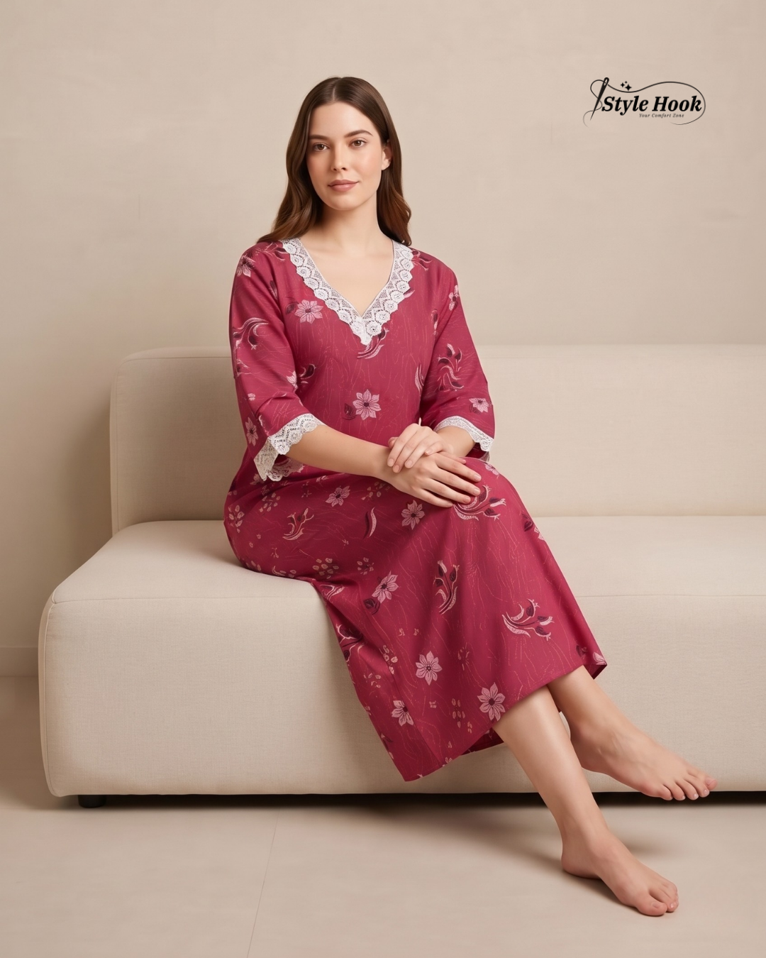 Traditional Cotton Lace Nighty for Onam