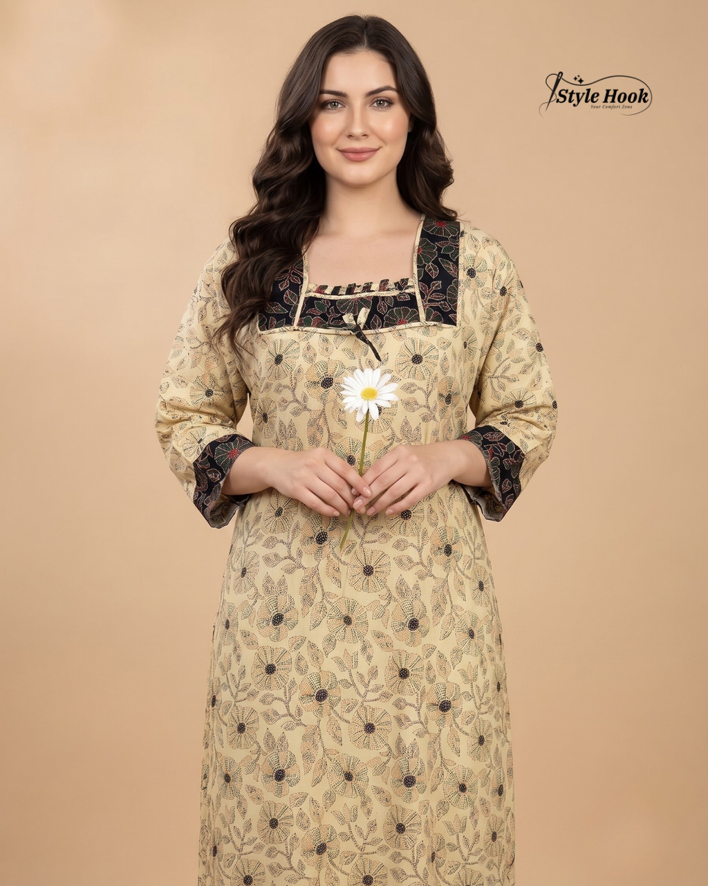 Premium Onam Wear Cotton Nighty with Beautiful Kerala Neck Design