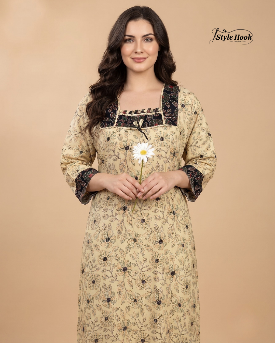 Premium Onam Wear Cotton Nighty with Beautiful Kerala Neck Design