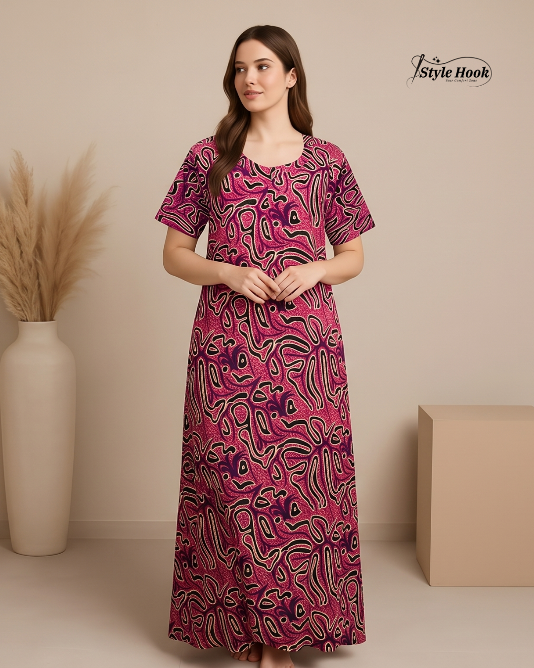 Women's Cotton Feeding Nighty with Stylish Neck Pattern