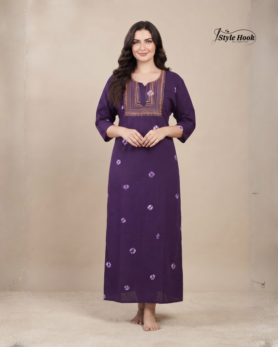Stylish Bandhani Print Cotton Nighty