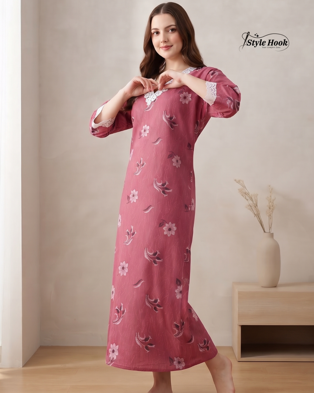 Traditional Cotton Lace Nighty for Onam