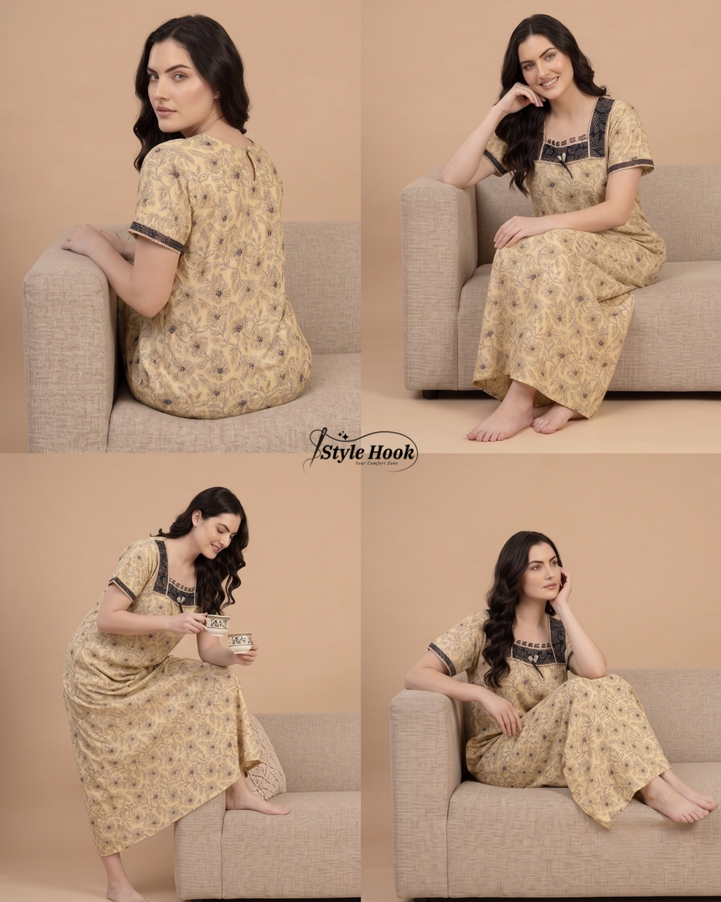 Premium Onam Wear Cotton Nighty with Beautiful Kerala Neck Design