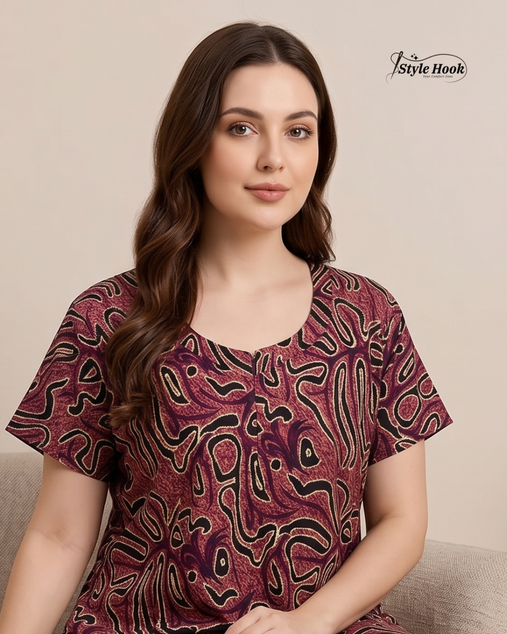 Women's Cotton Feeding Nighty with Stylish Neck Pattern