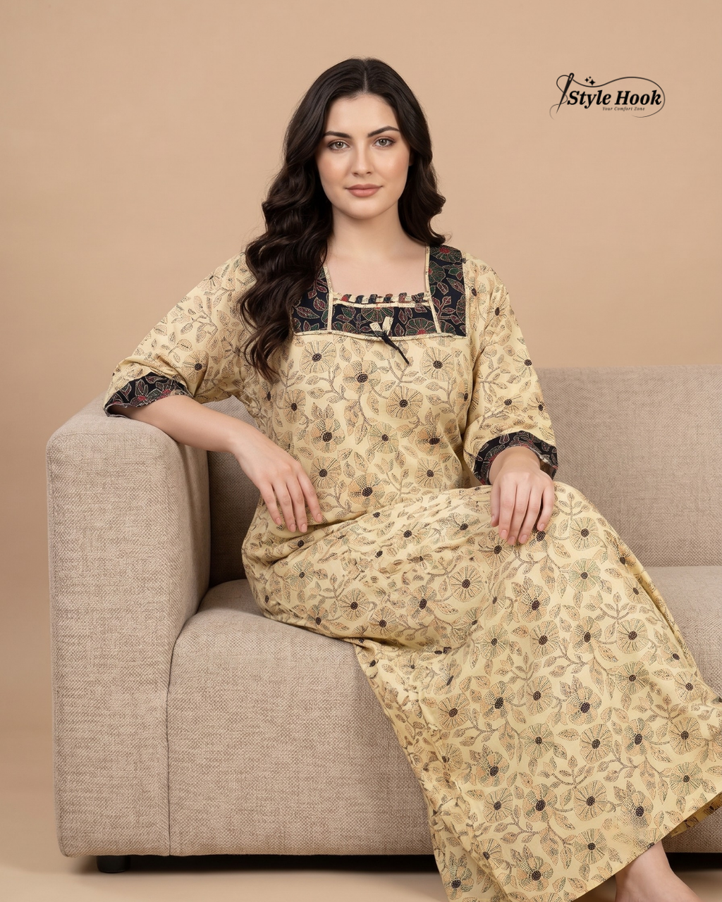 Premium Onam Wear Cotton Nighty with Beautiful Kerala Neck Design