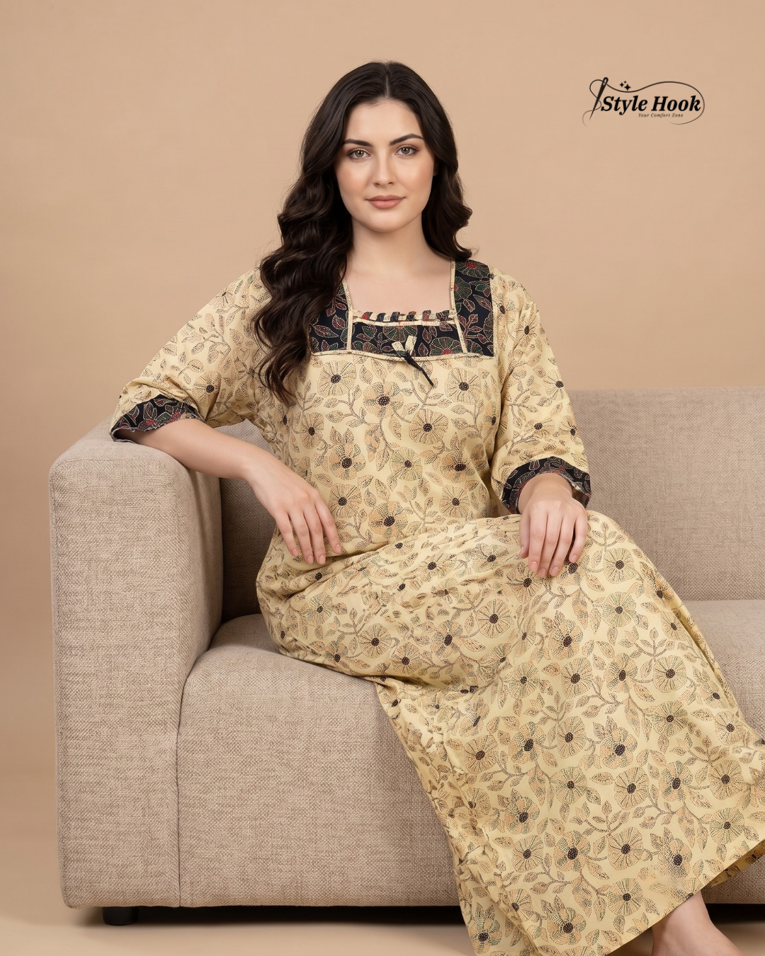 Premium Onam Wear Cotton Nighty with Beautiful Kerala Neck Design