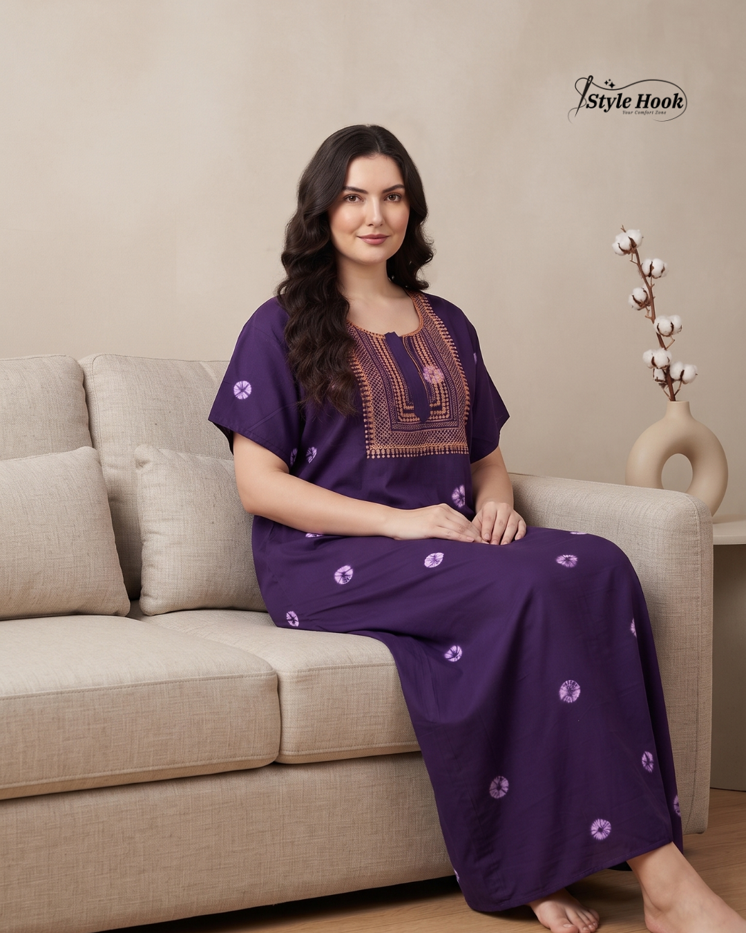 Stylish Bandhani Print Cotton Nighty