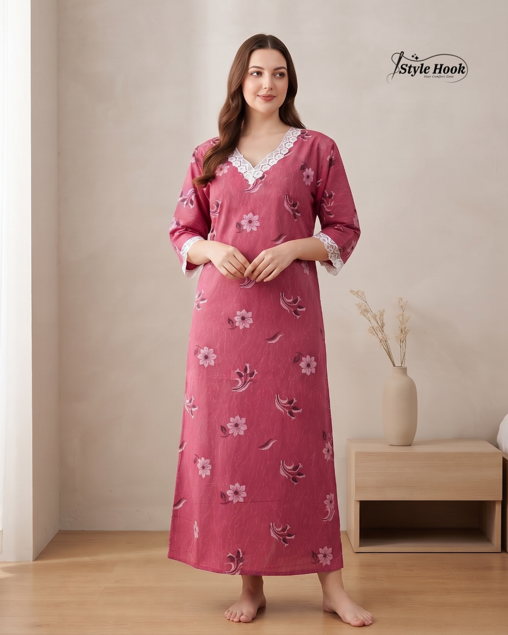 Traditional Cotton Lace Nighty for Onam