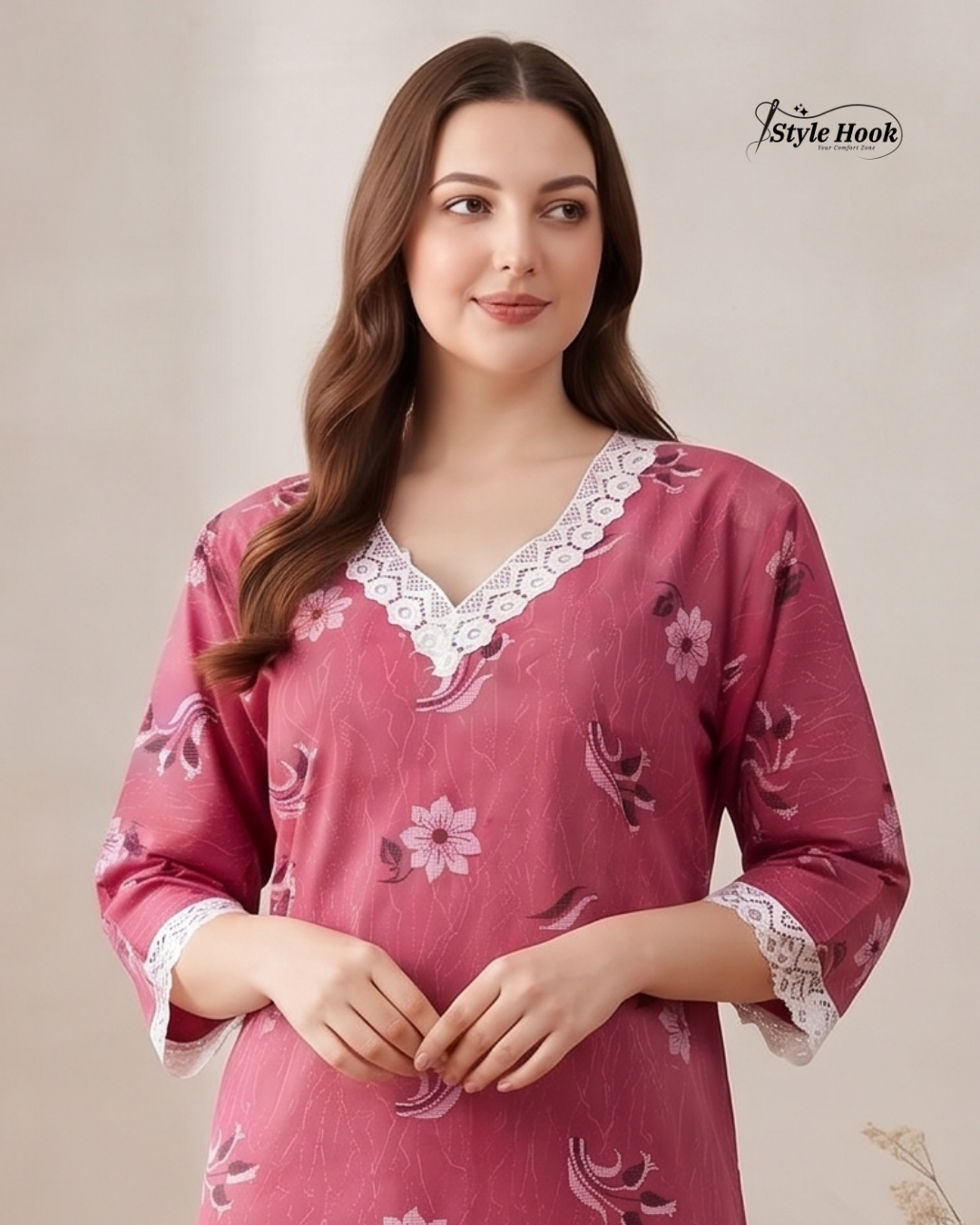 Traditional Cotton Lace Nighty for Onam