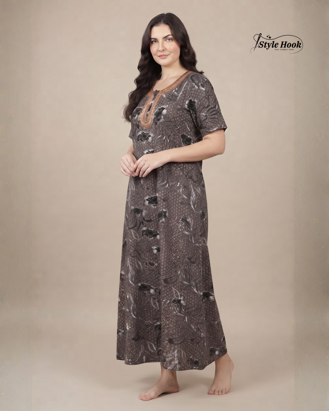 Daily Wear Cotton Nighty with Relaxed Fit