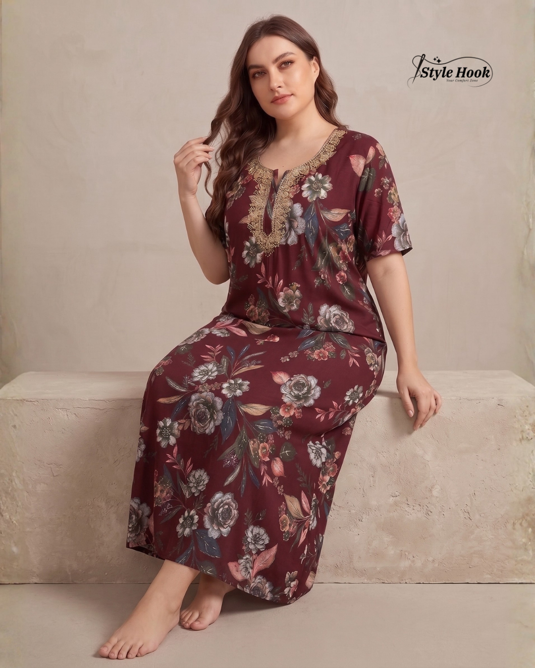 Printed Rayon Nighty for Women