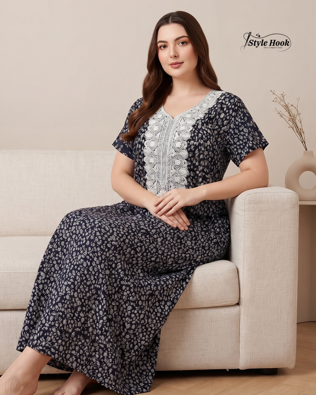 Pakistani Floral Print Maxi Dress Nighty
