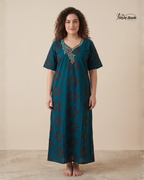 Style Hook Cotton Maxi Nighty – Comfortable Embroidery Neck Home Wear