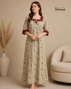 Premium Onam Wear Cotton Nighty with Beautiful Kerala Neck Design