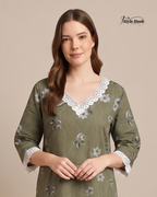 Kerala Cotton Lace Nighty with Delicate Lace Border