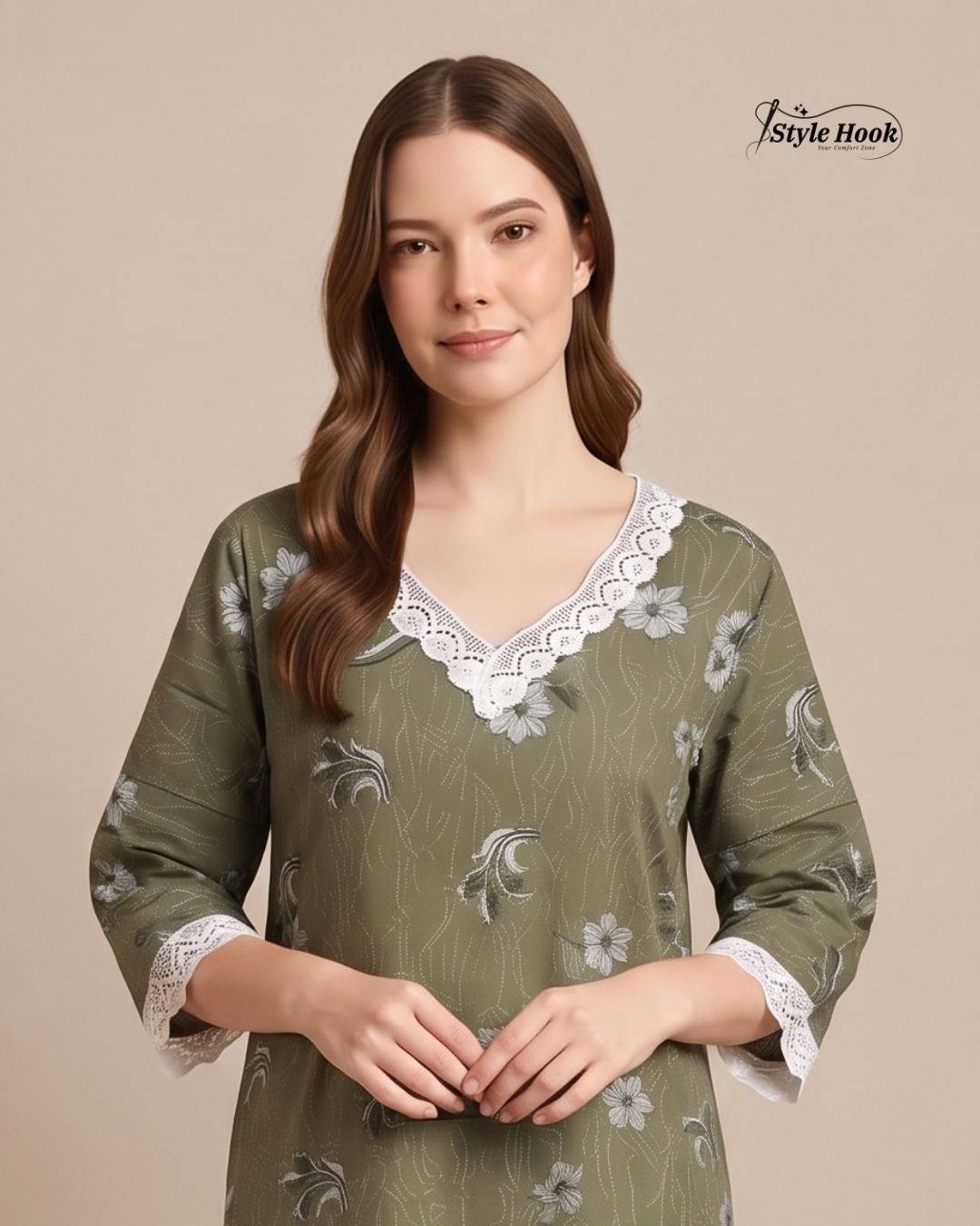 Kerala Cotton Lace Nighty with Delicate Lace Border