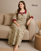 Premium Onam Wear Cotton Nighty with Beautiful Kerala Neck Design