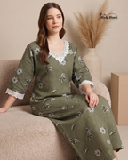 Kerala Cotton Lace Nighty with Delicate Lace Border