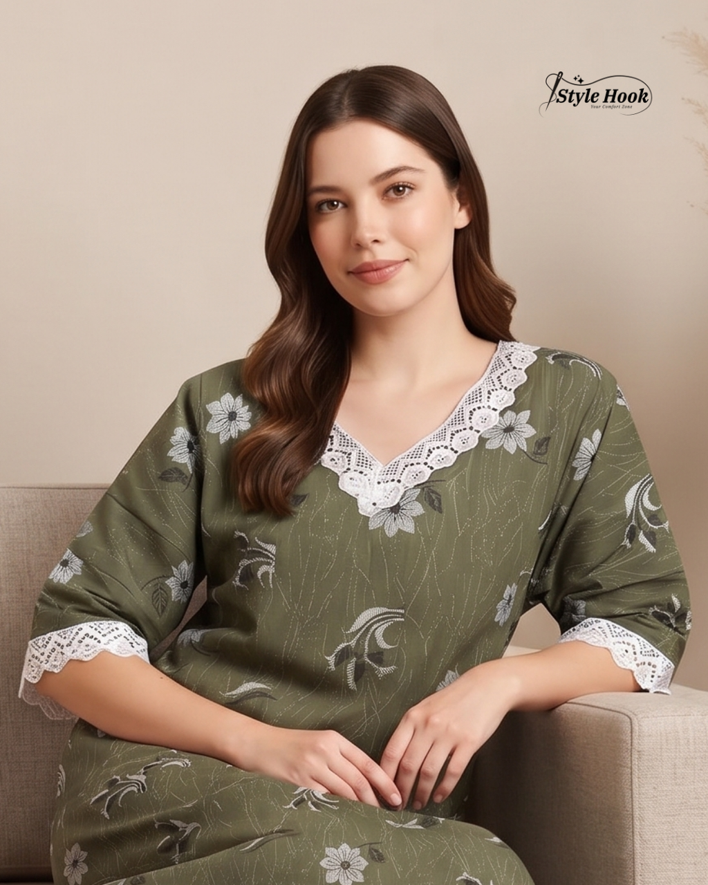Kerala Cotton Lace Nighty with Delicate Lace Border