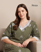 Kerala Cotton Lace Nighty with Delicate Lace Border
