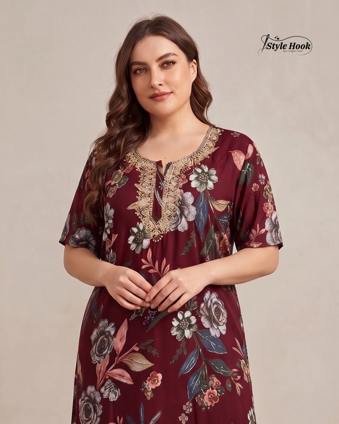 Printed Rayon Nighty for Women